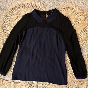Ann Taylor Collared Blouse Navy Blue & Black